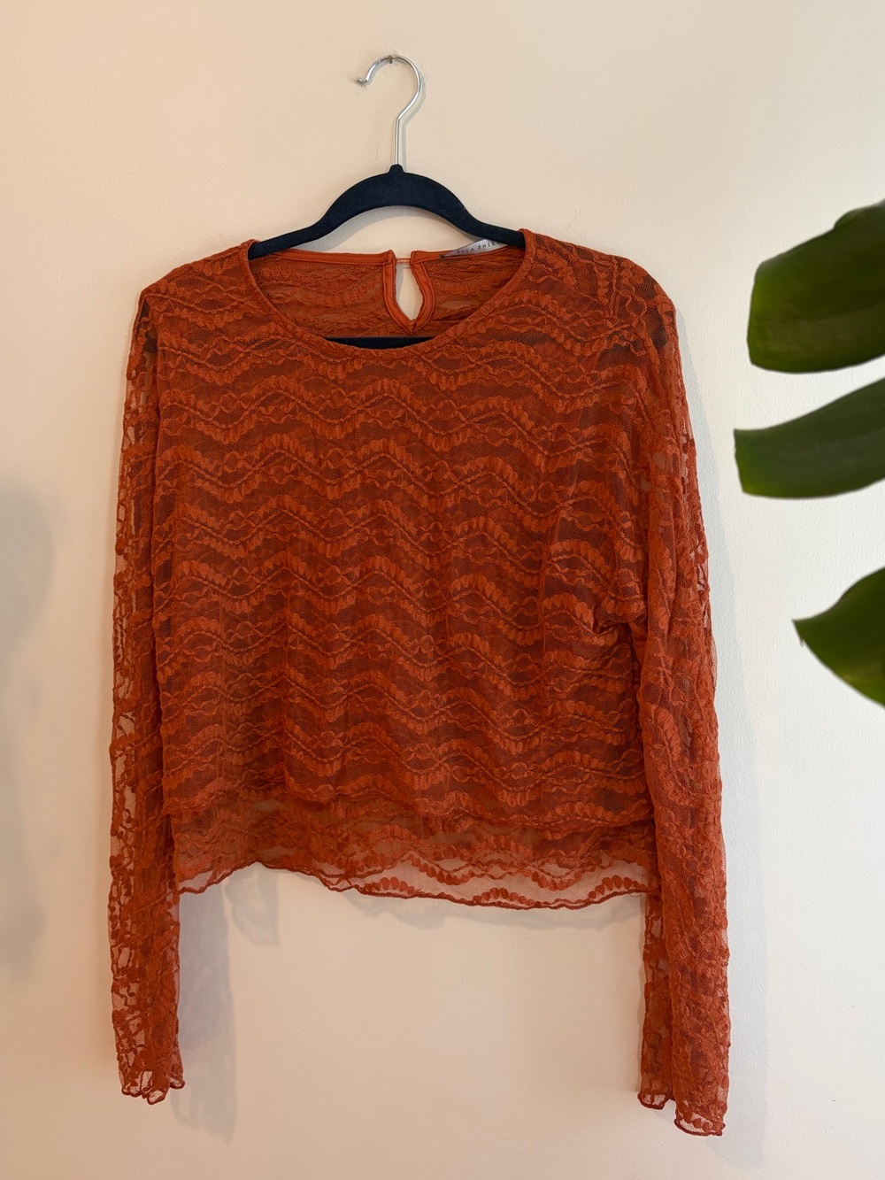 Burnt Orange Lace Long Sleeve Top
